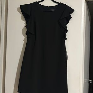 💙 NWT Black Dress with Ruffled Shoulder Sleeve, Fully Lined